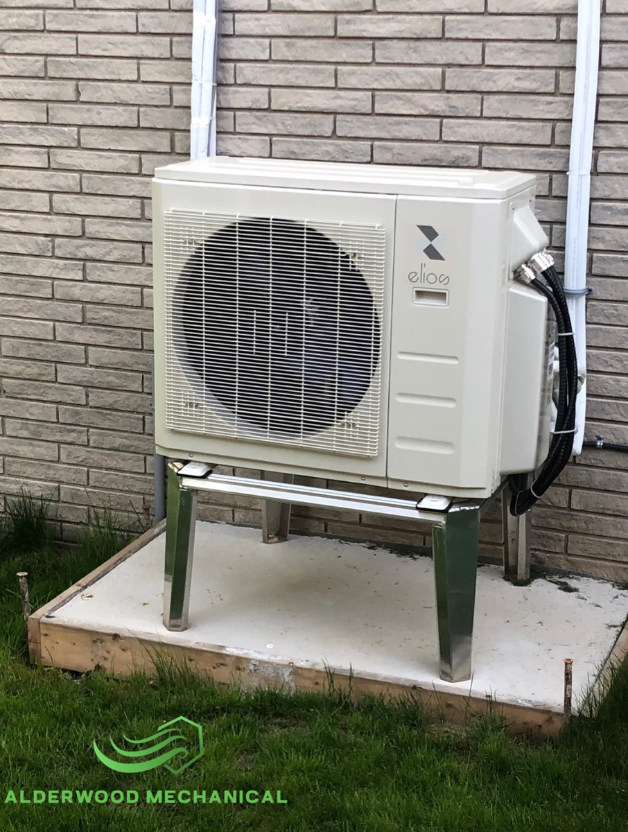 Elios mini-split AC outdoor unit installed on concrete pad in North York