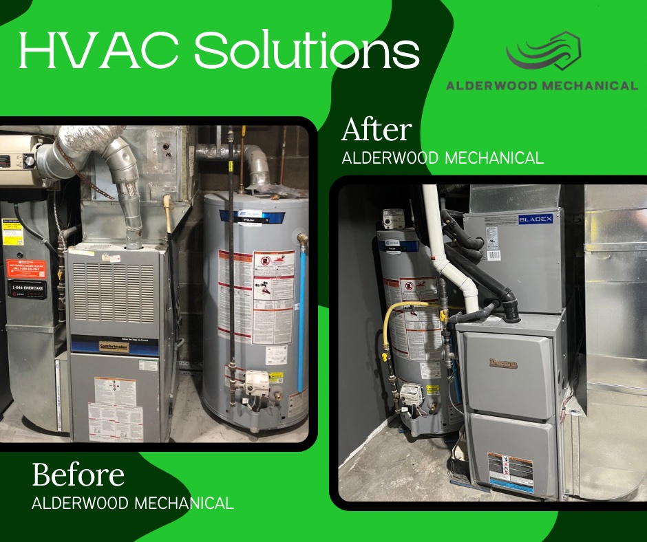 Before and after furnace and water heater replacement by Alderwood Mechanical