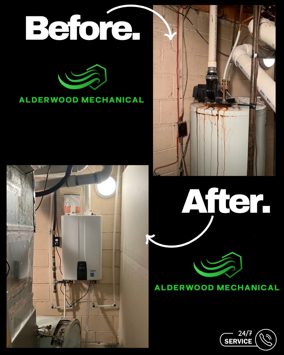 Tankless water heater upgrade by Alderwood Mechanical