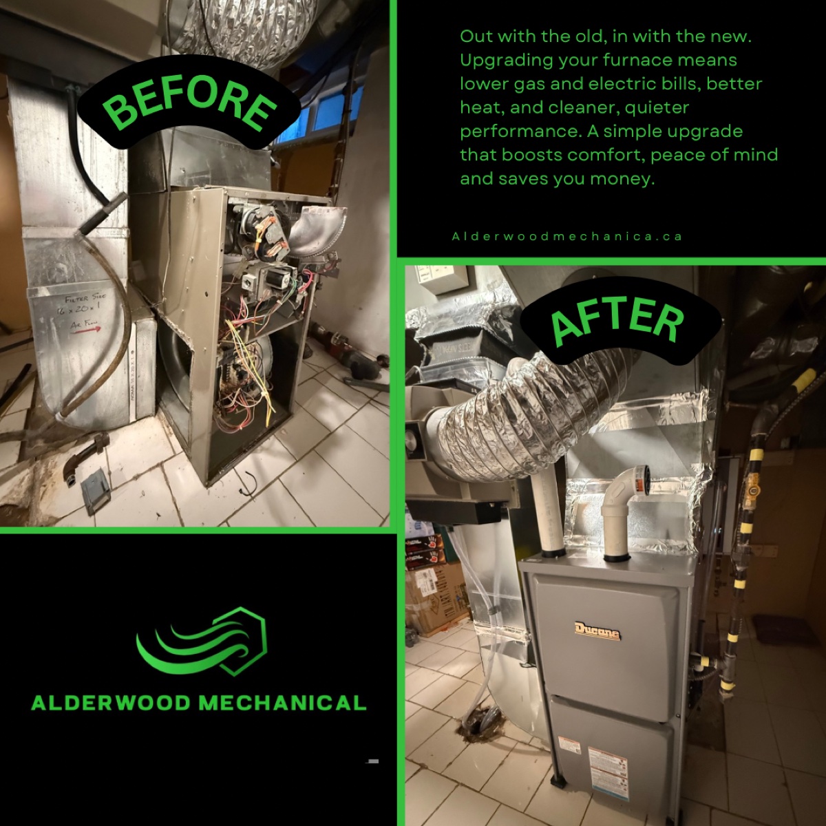High efficiency furnace installation by Alderwood Mechanical